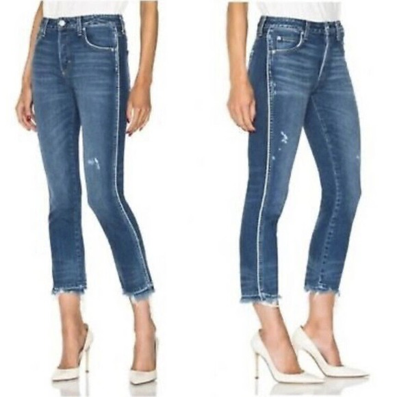 AMO Pants - AMO Babe Old School Jeans • 24• with Piping Blue Raw Hem $298